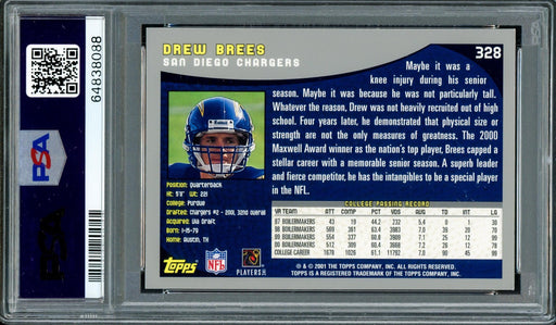 Drew Brees Autographed 2001 Topps Rookie Card #328 New Orleans Saints PSA 9 Auto Grade Gem Mint 10 PSA/DNA #64838088 - RSA