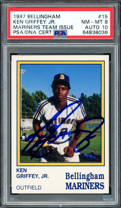 Ken Griffey Jr. Autographed 1987 Bellingham Rookie Card #15 Seattle Mariners PSA 8 Auto Grade Gem Mint 10 PSA/DNA #64838036 - RSA