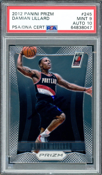Damian Lillard Autographed 2012 Panini Prizm Rookie Card #245 Portland Trail Blazers PSA 9 Auto Grade Gem Mint 10 On Card PSA/DNA #64838047 - RSA