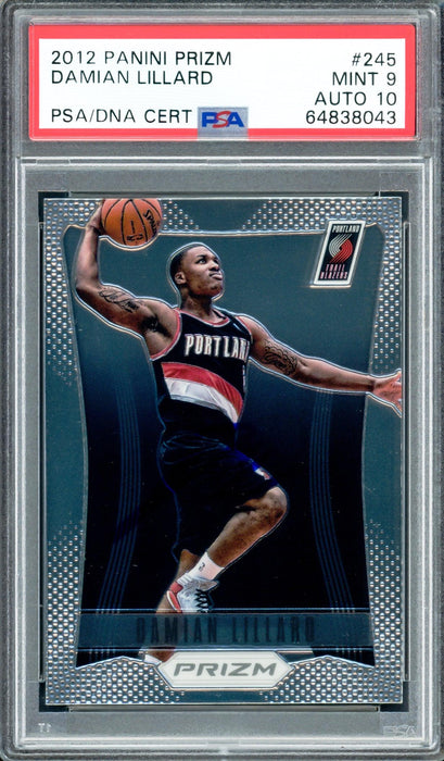 Damian Lillard Autographed 2012 Panini Prizm Rookie Card #245 Portland Trail Blazers PSA 9 Auto Grade Gem Mint 10 On Card PSA/DNA #64838043 - RSA
