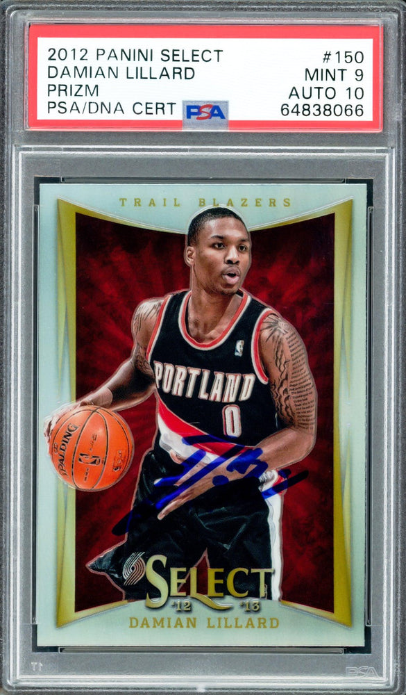 Damian Lillard Autographed 2012 Panini Select Silver Prizm Rookie Card #150 Portland Trail Blazers PSA 9 Auto Grade Gem Mint 10 On Card Highest Graded PSA/DNA #64838066 - RSA