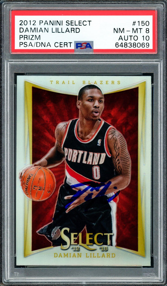 Damian Lillard Autographed 2012 Panini Select Silver Prizm Rookie Card #150 Portland Trail Blazers PSA 8 Auto Grade Gem Mint 10 On Card PSA/DNA #64838069 - RSA