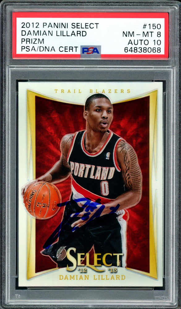 Damian Lillard Autographed 2012 Panini Select Silver Prizm Rookie Card #150 Portland Trail Blazers PSA 8 Auto Grade Gem Mint 10 On Card PSA/DNA #64838068 - RSA
