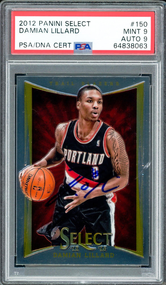 Damian Lillard Autographed 2012 Panini Select Rookie Card #150 Portland Trail Blazers PSA 9 Auto Grade Mint 9 On Card PSA/DNA #64838063 - RSA