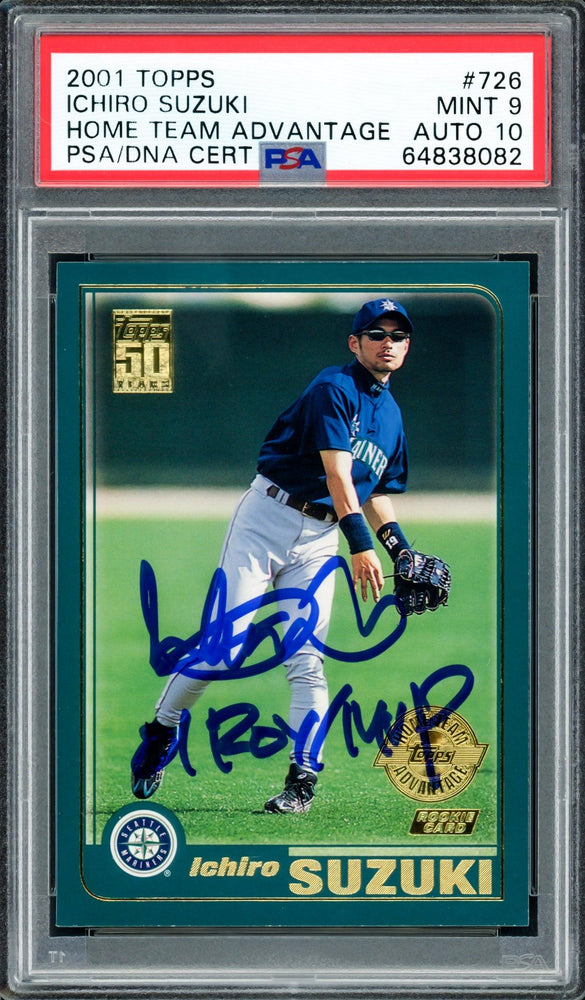 Ichiro Suzuki Autographed 2001 Topps Home Team Advantage Rookie Card #726 Seattle Mariners PSA 9 Auto Grade Gem Mint 10 "01 ROY/MVP" Highest Graded PSA/DNA #64838082 - RSA