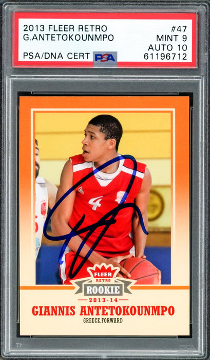 Giannis Antetokounmpo Autographed 2013 Fleer Retro Rookie Card #47 Milwaukee Bucks PSA 9 Auto Grade Gem Mint 10 PSA/DNA #61196712 - RSA