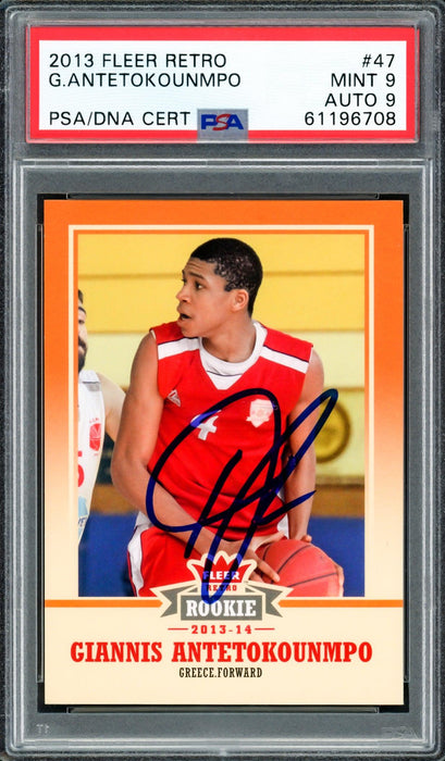 Giannis Antetokounmpo Autographed 2013 Fleer Retro Rookie Card #47 Milwaukee Bucks PSA 9 Auto Grade Mint 9 PSA/DNA #61196708 - RSA