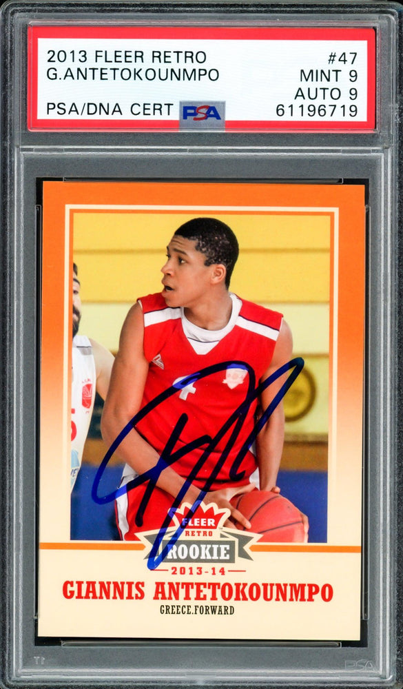Giannis Antetokounmpo Autographed 2013 Fleer Retro Rookie Card #47 Milwaukee Bucks PSA 9 Auto Grade Mint 9 PSA/DNA #61196719 - RSA