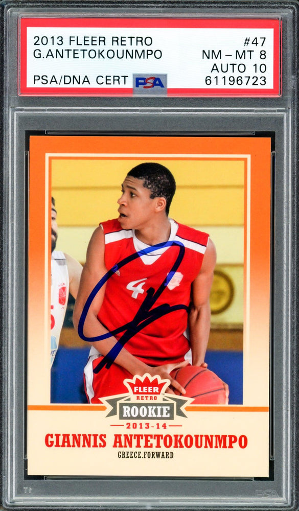 Giannis Antetokounmpo Autographed 2013 Fleer Retro Rookie Card #47 Milwaukee Bucks PSA 8 Auto Grade Gem Mint 10 PSA/DNA #61196723 - RSA