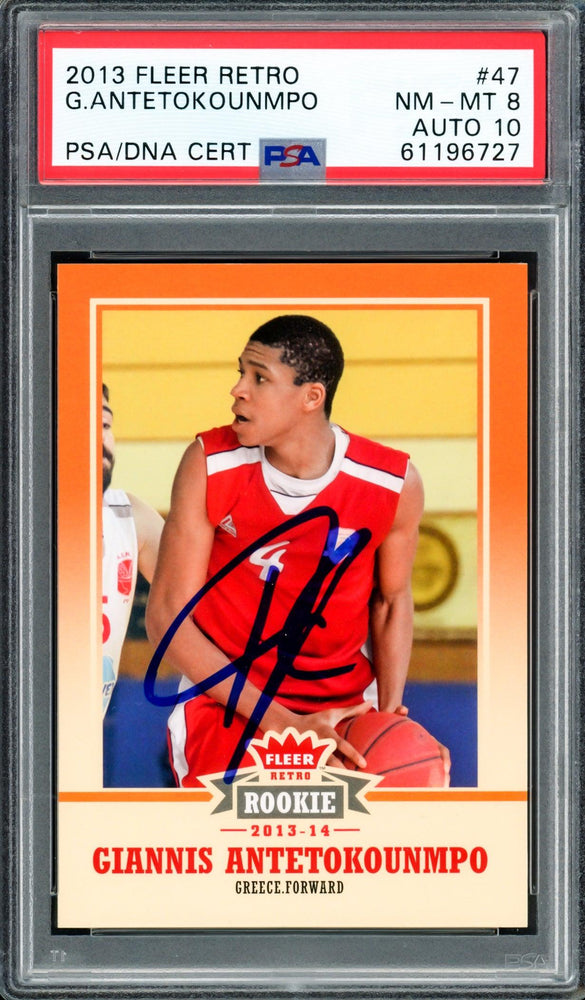 Giannis Antetokounmpo Autographed 2013 Fleer Retro Rookie Card #47 Milwaukee Bucks PSA 8 Auto Grade Gem Mint 10 PSA/DNA #61196727 - RSA