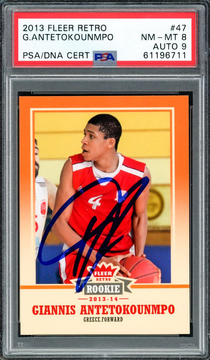 Giannis Antetokounmpo Autographed 2013 Fleer Retro Rookie Card #47 Milwaukee Bucks PSA 8 Auto Grade Mint 9 PSA/DNA #61196711 - RSA