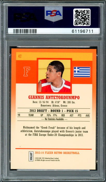 Giannis Antetokounmpo Autographed 2013 Fleer Retro Rookie Card #47 Milwaukee Bucks PSA 8 Auto Grade Mint 9 PSA/DNA #61196711 - RSA
