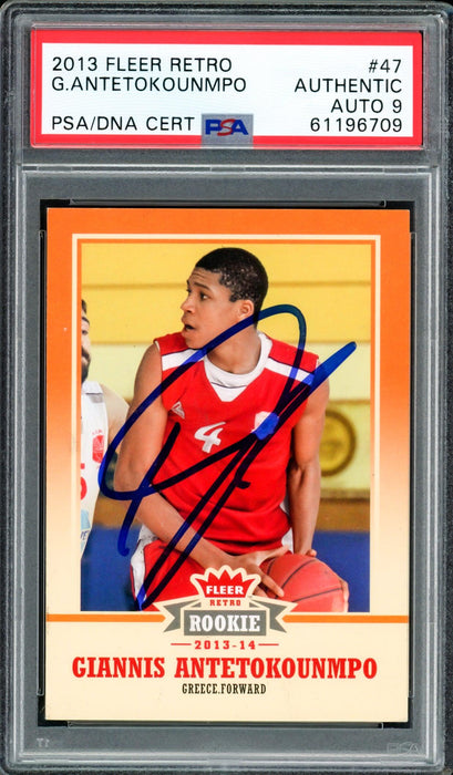 Giannis Antetokounmpo Autographed 2013 Fleer Retro Rookie Card #47 Milwaukee Bucks Auto Grade Mint 9 PSA/DNA #61196709 - RSA