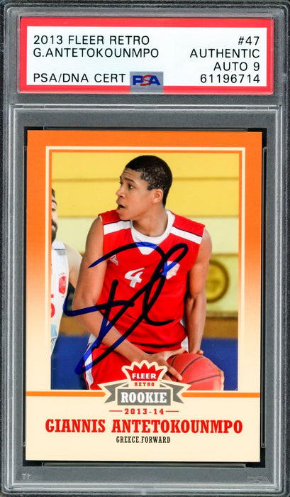 Giannis Antetokounmpo Autographed 2013 Fleer Retro Rookie Card #47 Milwaukee Bucks Auto Grade Mint 9 PSA/DNA #61196714 - RSA