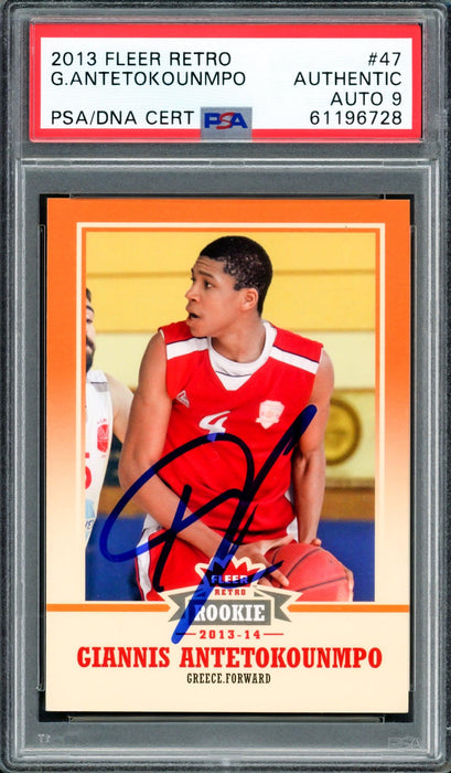 Giannis Antetokounmpo Autographed 2013 Fleer Retro Rookie Card #47 Milwaukee Bucks Auto Grade Mint 9 PSA/DNA #61196728 - RSA