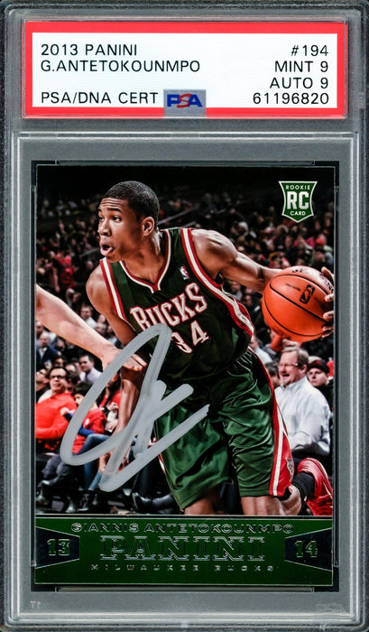 Giannis Antetokounmpo Autographed 2013 Panini Rookie Card #194 Milwaukee Bucks PSA 9 Auto Grade Mint 9 PSA/DNA #61196820 - RSA