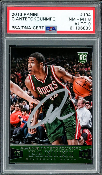 Giannis Antetokounmpo Autographed 2013 Panini Rookie Card #194 Milwaukee Bucks PSA 8 Auto Grade Mint 9 PSA/DNA #61196833 - RSA