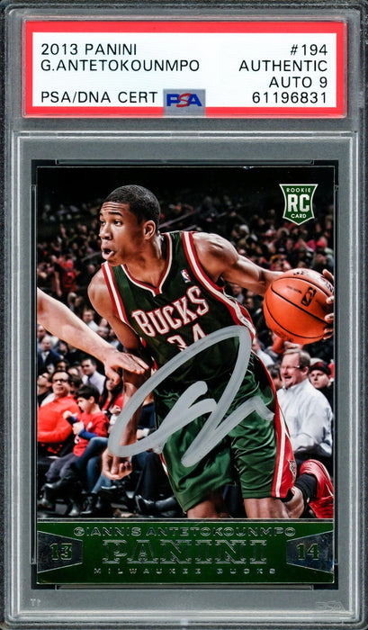 Giannis Antetokounmpo Autographed 2013 Panini Rookie Card #194 Milwaukee Bucks Auto Grade Mint 9 PSA/DNA #61196831 - RSA