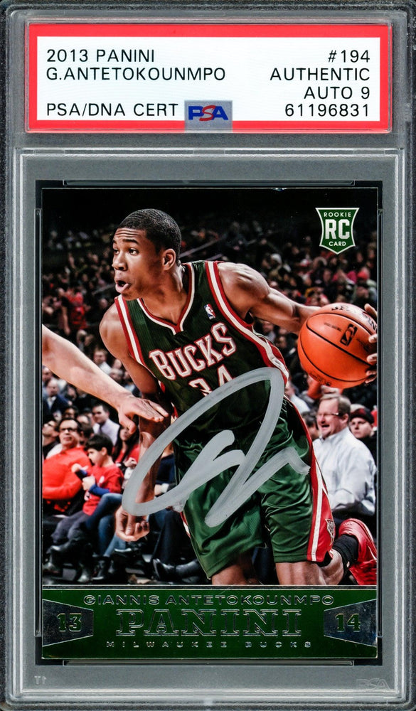 Giannis Antetokounmpo Autographed 2013 Panini Rookie Card #194 Milwaukee Bucks Auto Grade Mint 9 PSA/DNA #61196831 - RSA