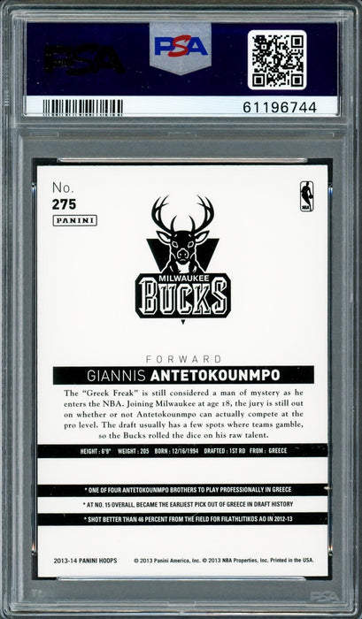 Giannis Antetokounmpo Autographed 2013 Panini Hoops Rookie Card #275 Milwaukee Bucks PSA 9 Auto Grade Mint 9 PSA/DNA #61196744 - RSA