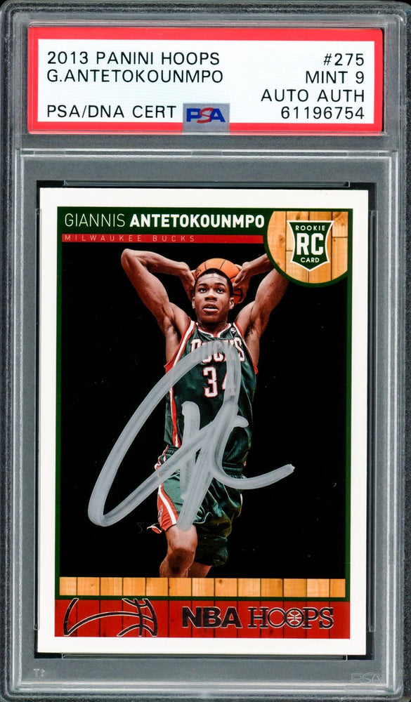 Giannis Antetokounmpo Autographed 2013 Panini Hoops Rookie Card #275 Milwaukee Bucks PSA 9 PSA/DNA #61196754 - RSA