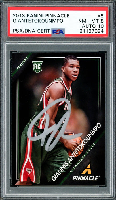 Giannis Antetokounmpo Autographed 2013 Panini Pinnacle Rookie Card #5 Milwaukee Bucks PSA 8 Auto Grade Gem Mint 10 PSA/DNA #61197024 - RSA