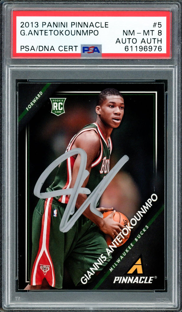 Giannis Antetokounmpo Autographed 2013 Panini Pinnacle Rookie Card #5 Milwaukee Bucks PSA 8 PSA/DNA #61196976 - RSA