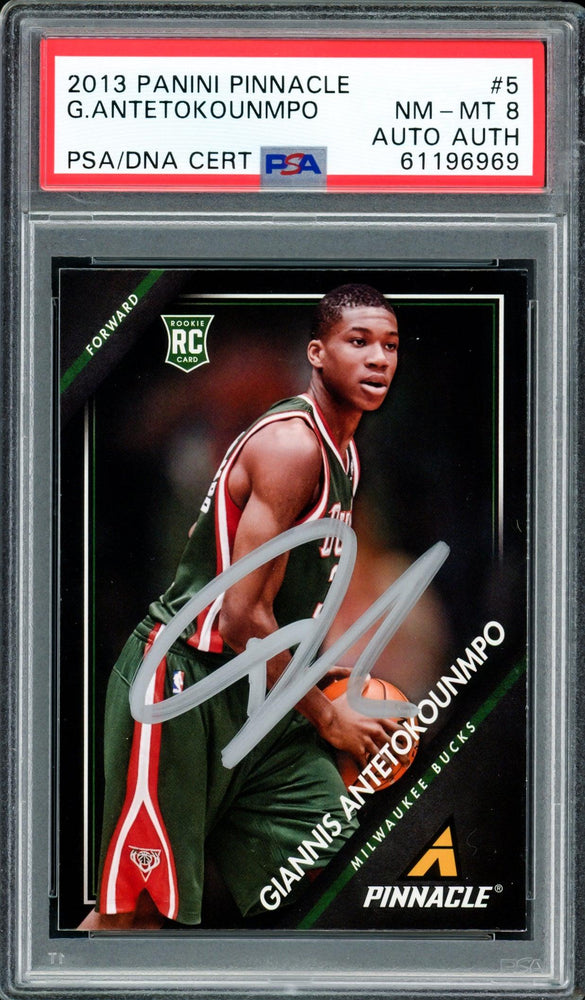 Giannis Antetokounmpo Autographed 2013 Panini Pinnacle Rookie Card #5 Milwaukee Bucks PSA 8 PSA/DNA #61196969 - RSA