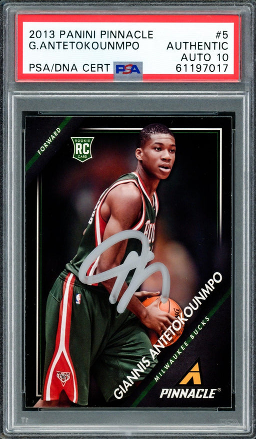 Giannis Antetokounmpo Autographed 2013 Panini Pinnacle Rookie Card #5 Milwaukee Bucks Auto Grade Gem Mint 10 PSA/DNA #61197017 - RSA