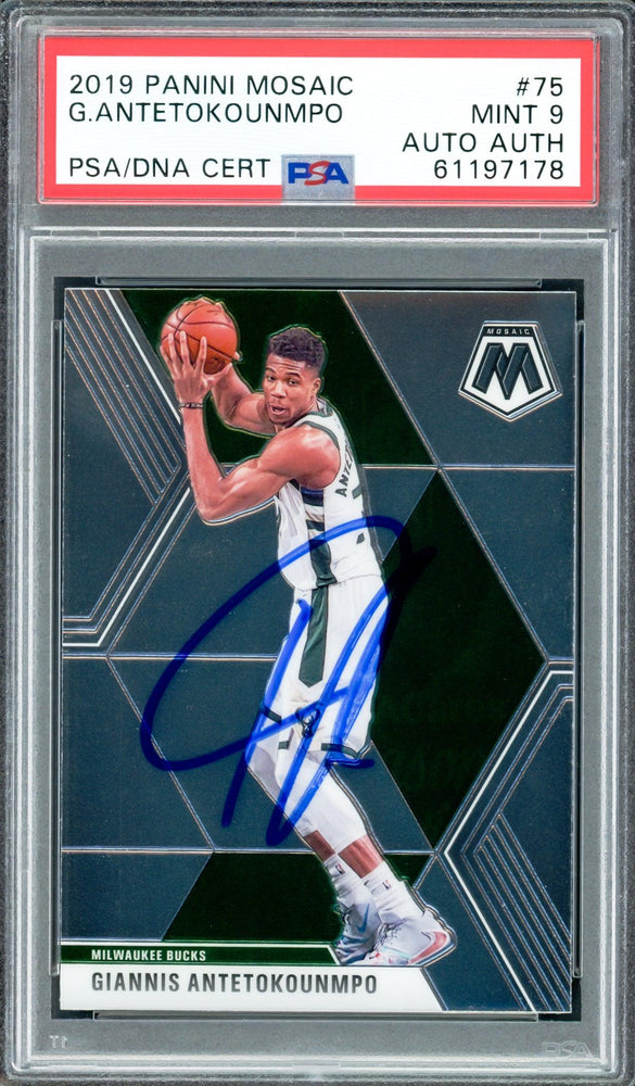 Giannis Antetokounmpo Autographed 2019 Panini Mosaic Card #75 Milwaukee Bucks PSA 9 PSA/DNA Stock #208511 - RSA