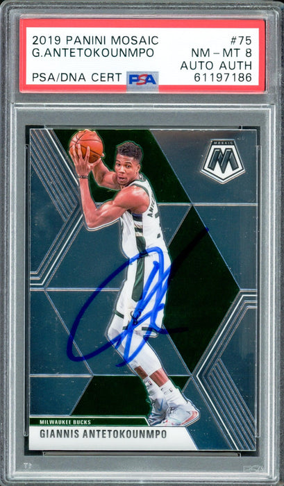 Giannis Antetokounmpo Autographed 2019 Panini Mosaic Card #75 Milwaukee Bucks PSA 8 PSA/DNA #61197186 - RSA