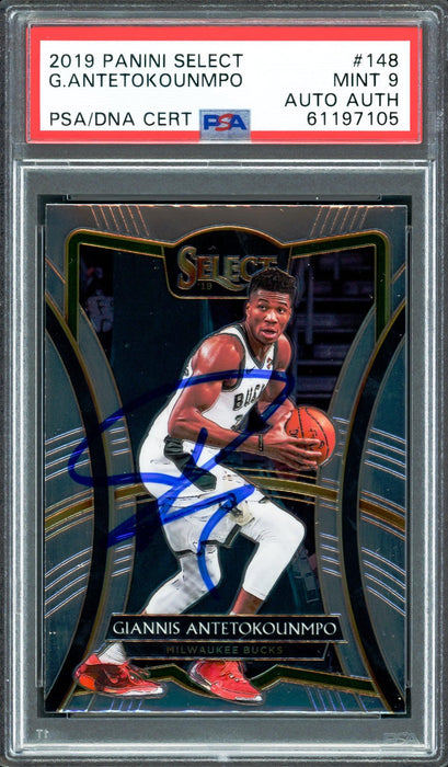 Giannis Antetokounmpo Autographed 2019 Panini Select Card #148 Milwaukee Bucks PSA 9 PSA/DNA #61197105 - RSA