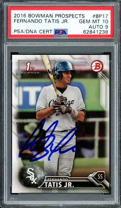 Fernando Tatis Jr. Autographed 2016 Bowman Prospects Rookie Card #BP17 San Diego Padres PSA 10 Auto Grade Mint 9 PSA/DNA #62841238 - RSA