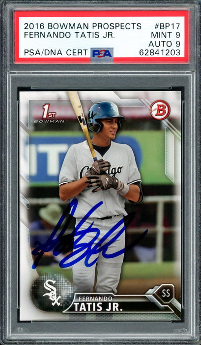 Fernando Tatis Jr. Autographed 2016 Bowman Prospects Rookie Card #BP17 San Diego Padres PSA 9 Auto Grade Mint 9 PSA/DNA Stock #208568 - RSA
