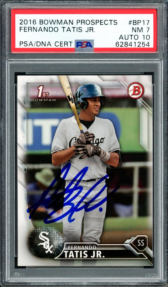 Fernando Tatis Jr. Autographed 2016 Bowman Prospects Rookie Card #BP17 San Diego Padres PSA 7 Auto Grade Gem Mint 10 PSA/DNA Stock #208572 - RSA