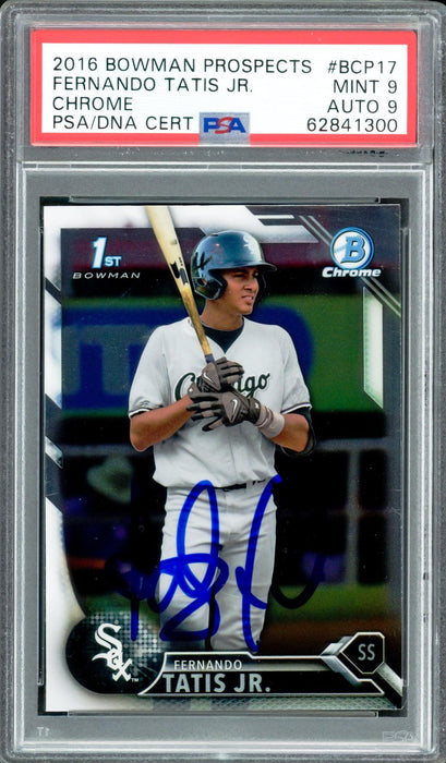 Fernando Tatis Jr. Autographed 2016 Bowman Chrome Prospects Rookie Card #BCP17 San Diego Padres PSA 9 Auto Grade Mint 9 PSA/DNA #62841300 - RSA