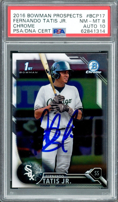 Fernando Tatis Jr. Autographed 2016 Bowman Chrome Prospects Rookie Card #BCP17 San Diego Padres PSA 8 Auto Grade Gem Mint 10 PSA/DNA #62841314 - RSA