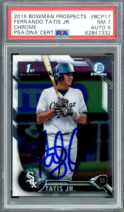 Fernando Tatis Jr. Autographed 2016 Bowman Chrome Prospects Rookie Card #BCP17 San Diego Padres PSA 7 Auto Grade Mint 9 PSA/DNA #62841332 - RSA