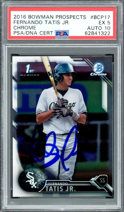 Fernando Tatis Jr. Autographed 2016 Bowman Chrome Prospects Rookie Card #BCP17 San Diego Padres PSA 5 Auto Grade Gem Mint 10 PSA/DNA #62841322 - RSA