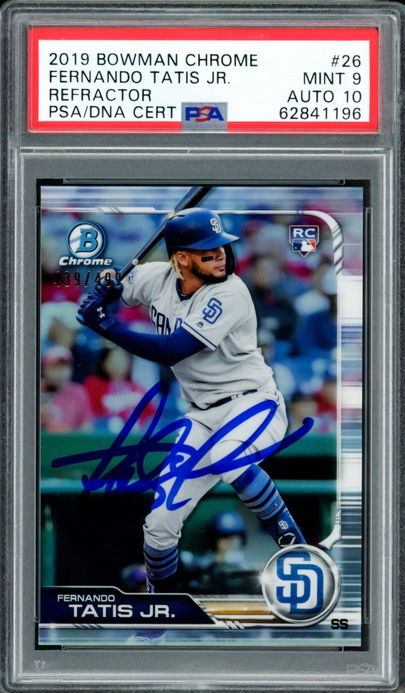 Fernando Tatis Jr. Autographed 2019 Bowman Chrome Refractor Rookie Card #26 San Diego Padres PSA 9 Auto Grade Gem Mint 10 #439/499 PSA/DNA #62841196 - RSA