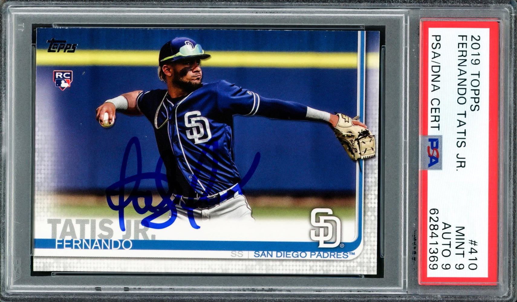 Fernando Tatis Jr. Autographed 2019 Topps Rookie Card #410 San Diego Padres PSA 9 Auto Grade Mint 9 PSA/DNA #62841369 - RSA