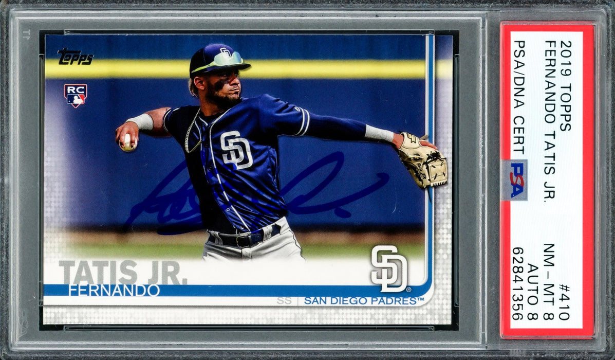Fernando Tatis Jr. Autographed 2019 Topps Rookie Card #410 San Diego Padres PSA 8 Auto Grade Near Mint/Mint 8 PSA/DNA #62841356 - RSA