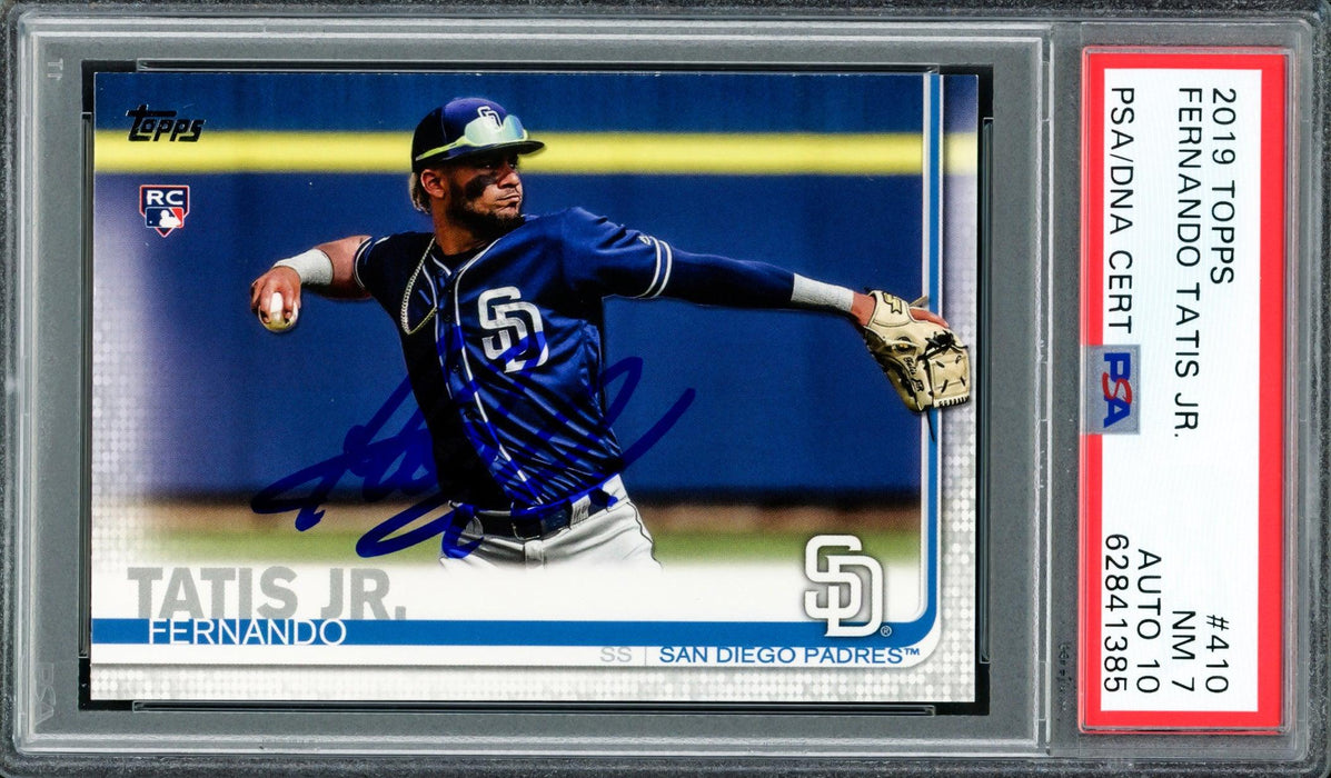 Fernando Tatis Jr. Autographed 2019 Topps Rookie Card #410 San Diego Padres PSA 7 Auto Grade Gem Mint 10 PSA/DNA #62841385 - RSA
