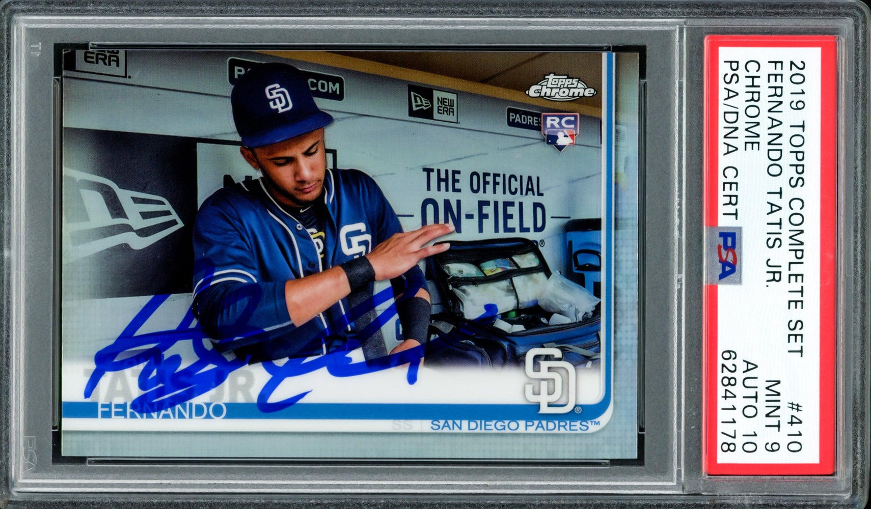Fernando Tatis Jr. Autographed 2019 Topps Chrome Complete Set Rookie Card #410 San Diego Padres PSA 9 Auto Grade Gem Mint 10 PSA/DNA #62841178 - RSA