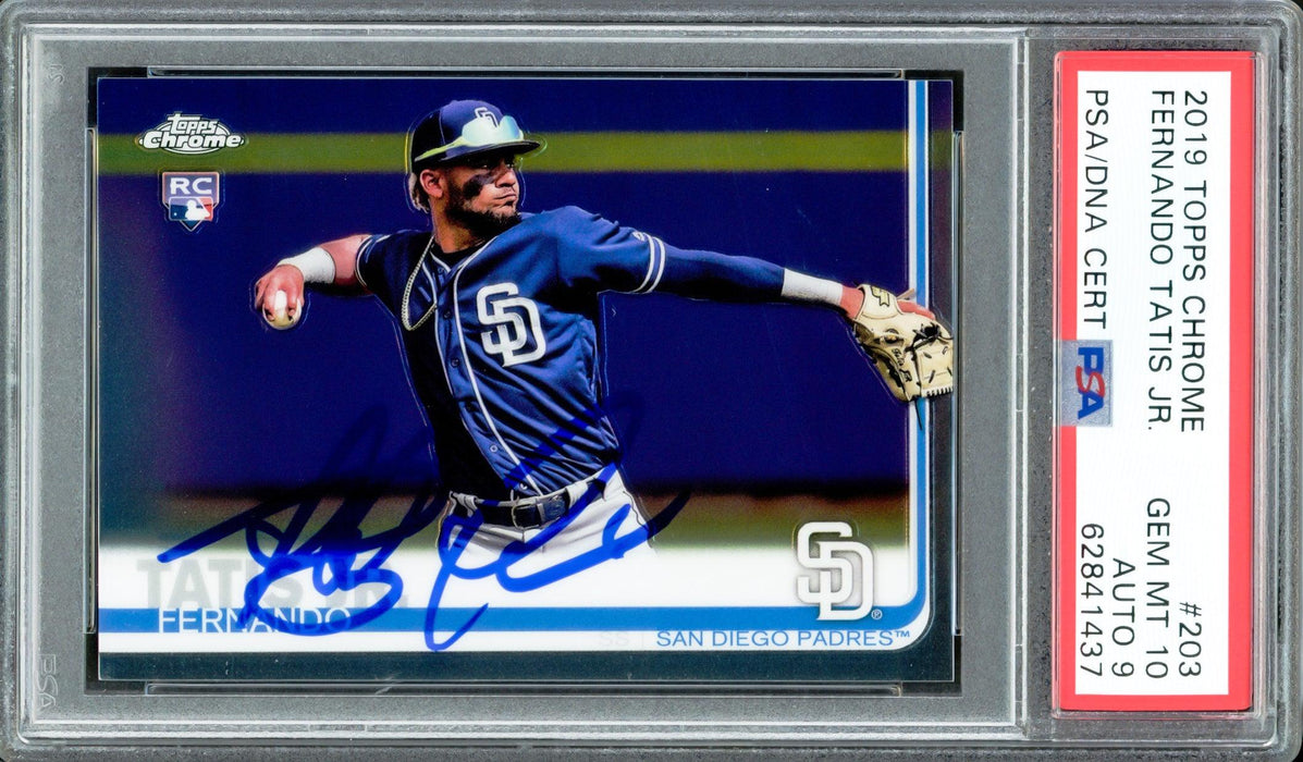 Fernando Tatis Jr. Autographed 2019 Topps Chrome Rookie Card #203 San Diego Padres PSA 10 Auto Grade Mint 9 PSA/DNA #62841437 - RSA