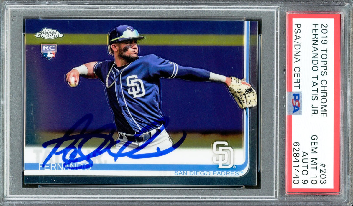 Fernando Tatis Jr. Autographed 2019 Topps Chrome Rookie Card #203 San Diego Padres PSA 10 Auto Grade Mint 9 PSA/DNA #62841440 - RSA