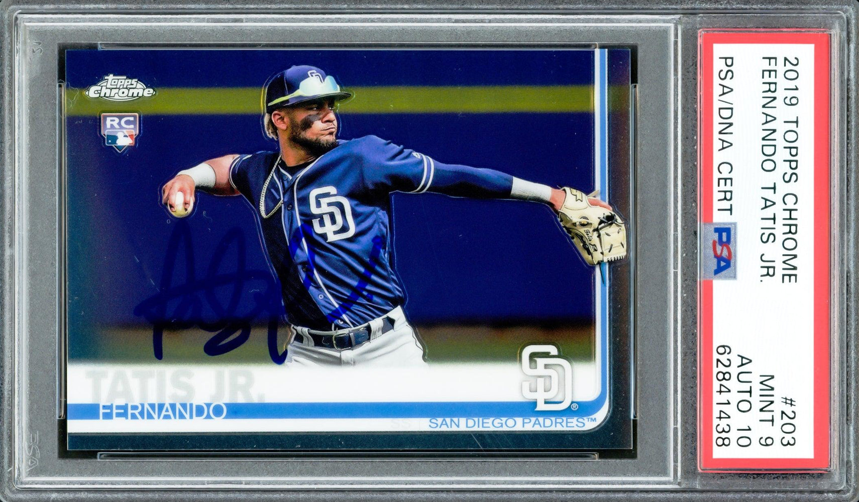 Fernando Tatis Jr. Autographed 2019 Topps Chrome Rookie Card #203 San Diego Padres PSA 9 Auto Grade Gem Mint 10 PSA/DNA #62841438 - RSA