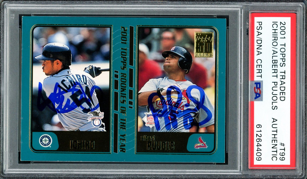 Albert Pujols & Ichiro Suzuki Autographed 2001 Topps Traded Rookie Card #T99 PSA/DNA #61264409 - RSA