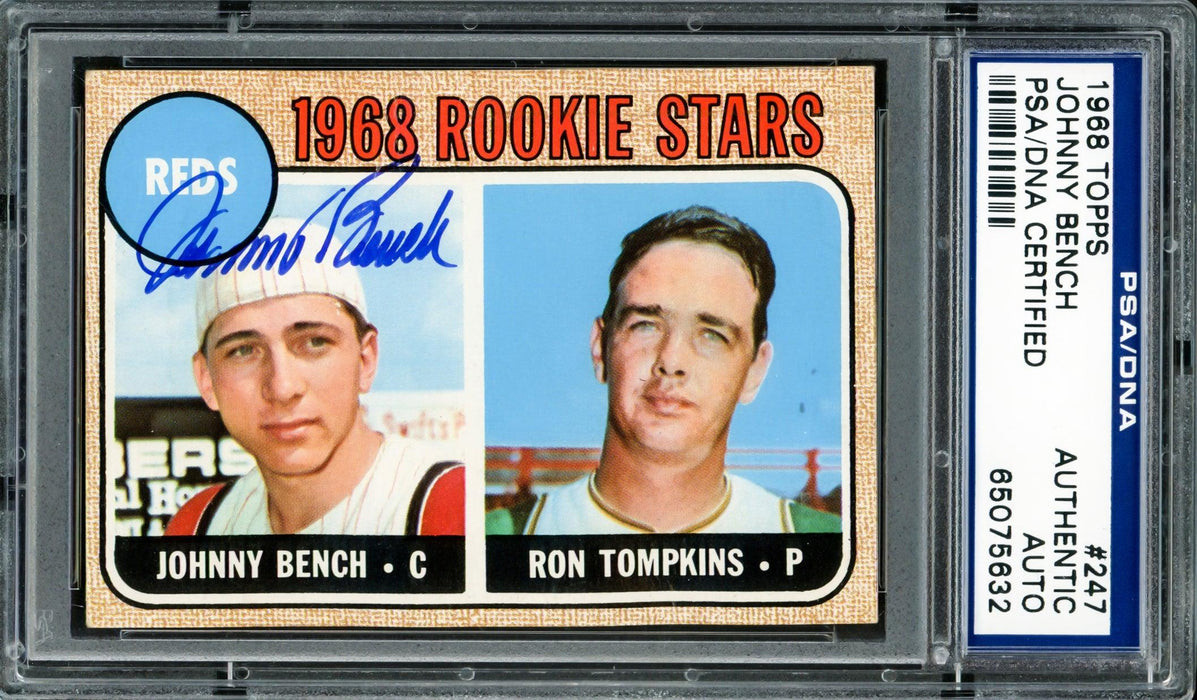 Johnny Bench Autographed 1968 Topps Rookie Card #247 Cincinnati Reds PSA/DNA #65075632 - RSA