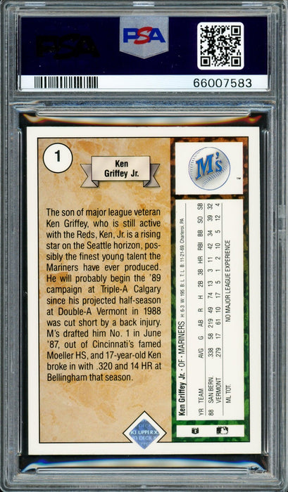 Ken Griffey Jr. Autographed 1989 Upper Deck Rookie Card #1 Seattle Mariners PSA 8 Auto Grade Gem Mint 10 PSA/DNA #66007583 - RSA